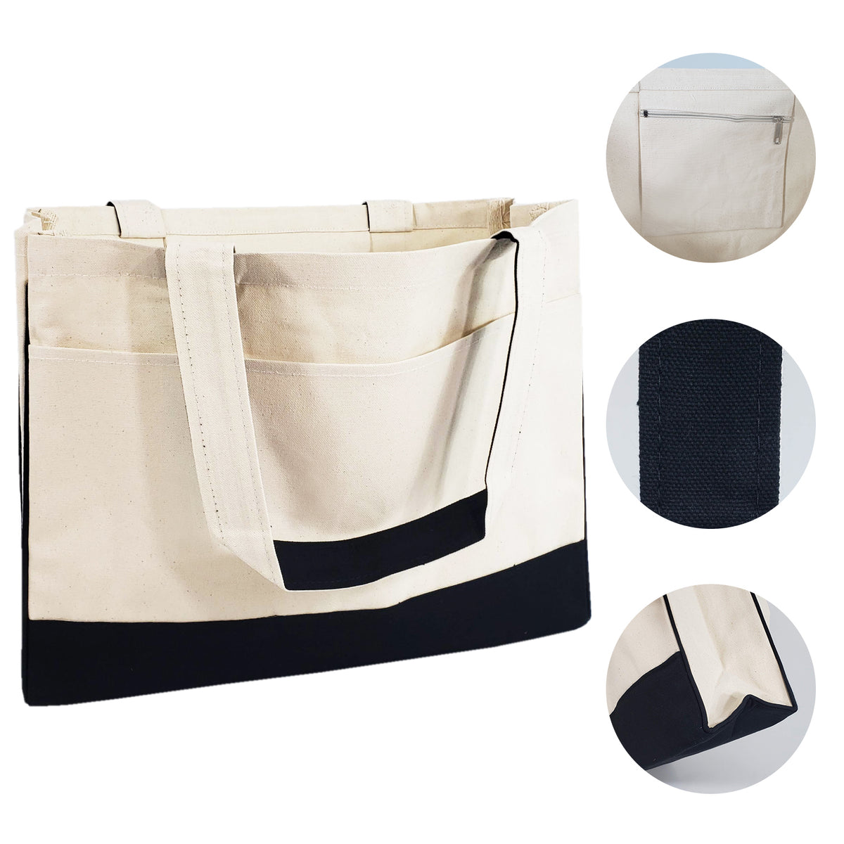 Tote Bags Pockets Zippers Blanks  Blank Cotton Canvas Tote Bag