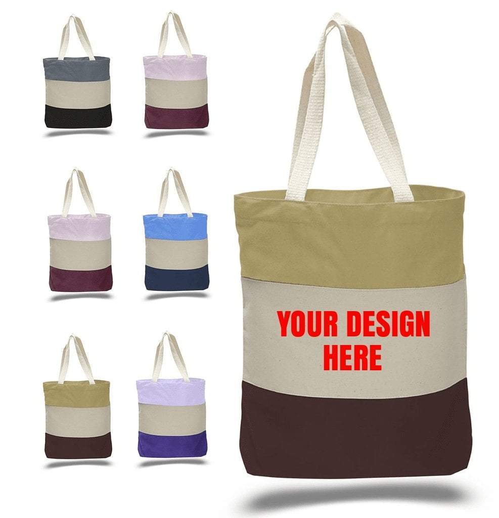 Custom Heavy Canvas Tote Bags Tri-Color - Customized - BAGANDCANVAS.COM