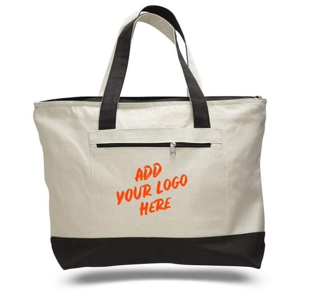 Custom Heavy Canvas Zippered Shopping Tote Bags - Customized - BAGANDCANVAS.COM