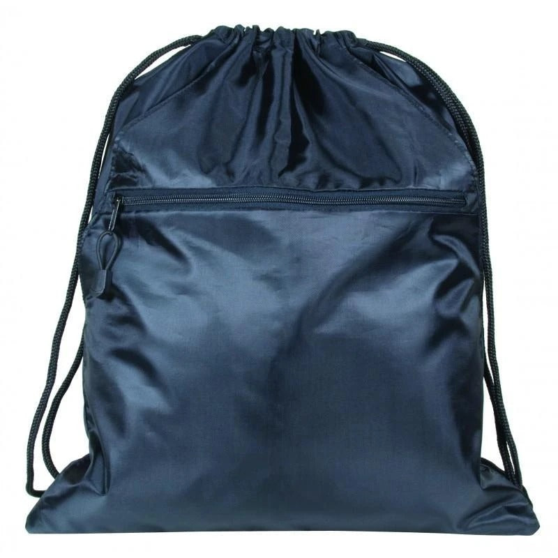 Zippered Polyester Drawstring Bag With 2 Slip Pockets - BAGANDCANVAS.COM