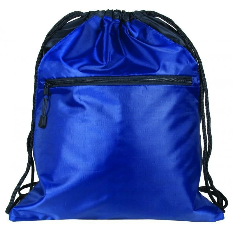 Zippered Polyester Drawstring Bag With 2 Slip Pockets - BAGANDCANVAS.COM