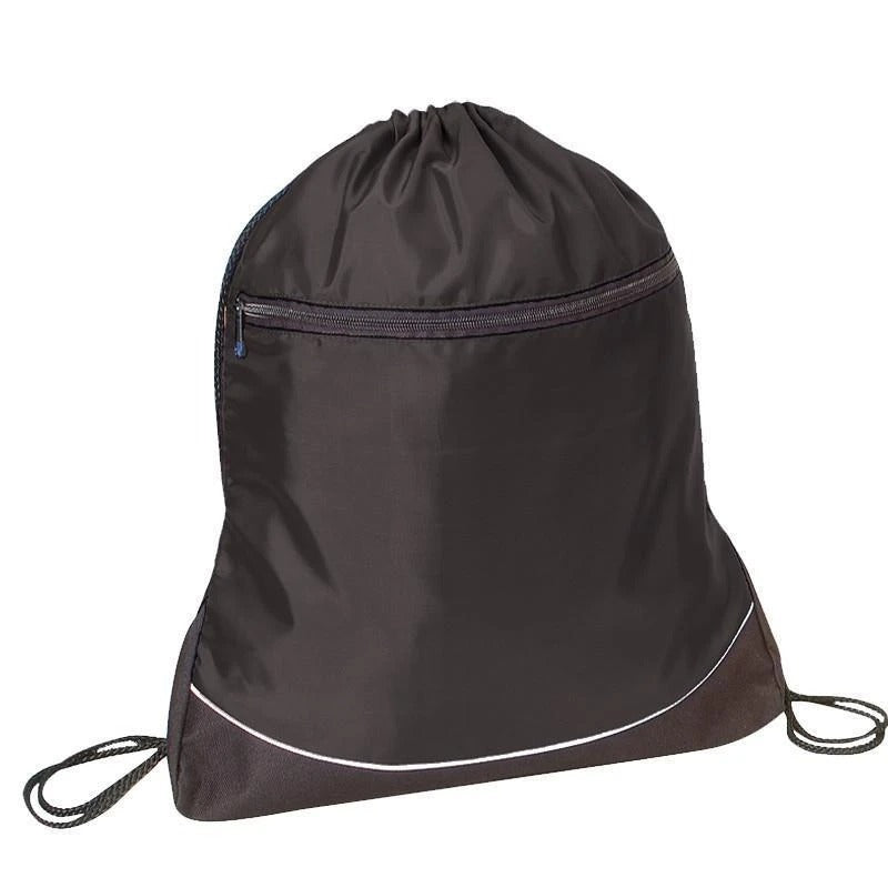 Stripe Nylon Drawstring Bag / Cinch Pack With Zipper Pocket - BAGANDCANVAS.COM