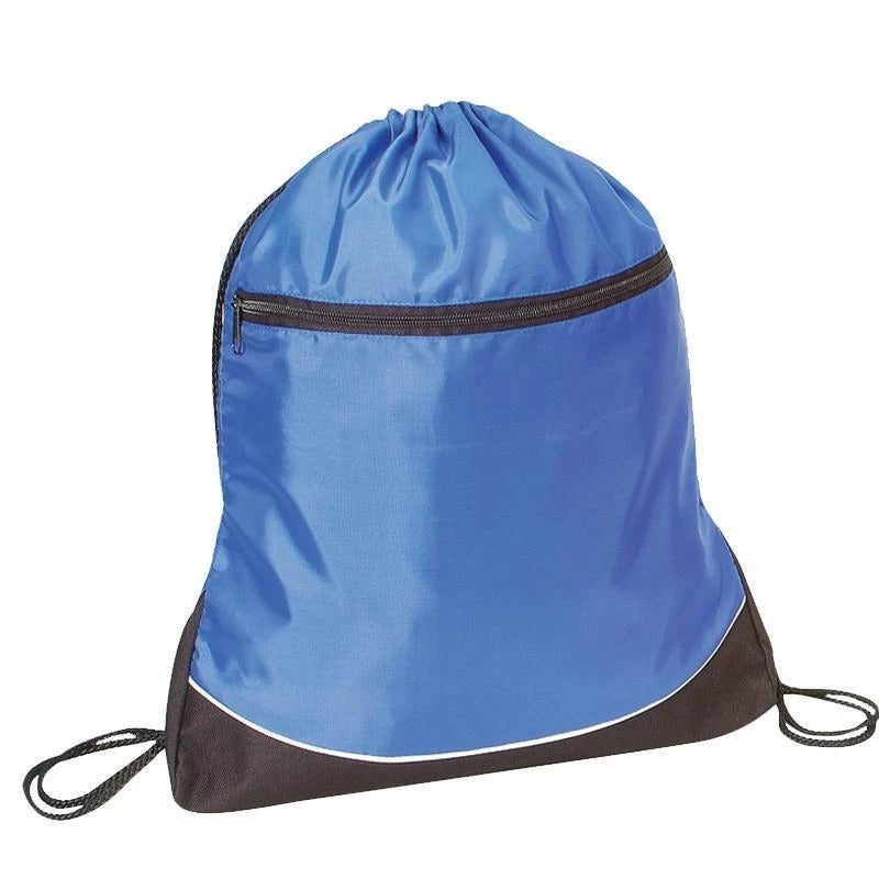 Stripe Nylon Drawstring Bag / Cinch Pack With Zipper Pocket - BAGANDCANVAS.COM