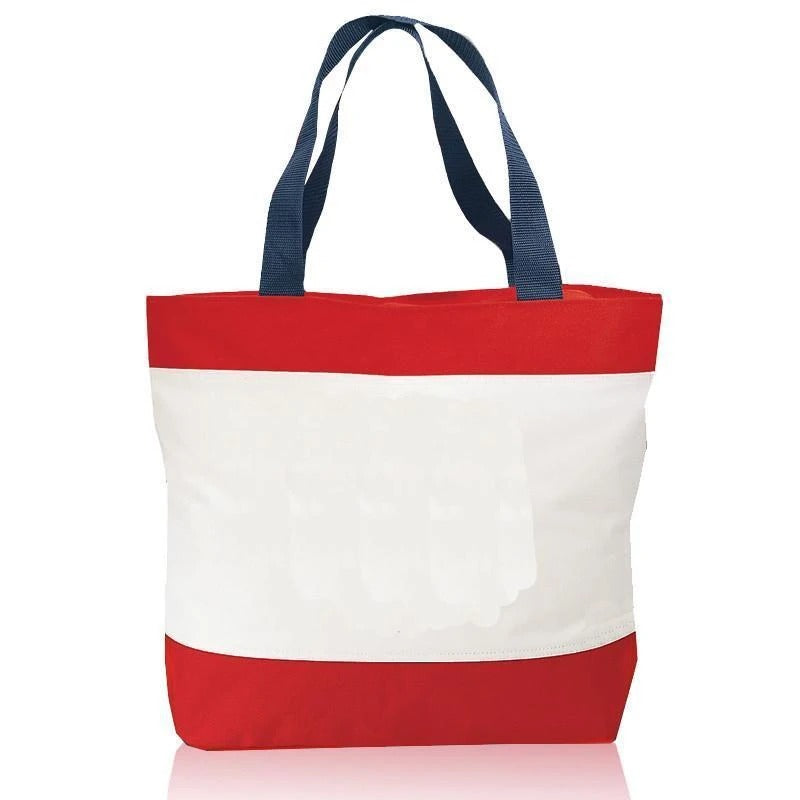 'Tri-Color Deluxe Zipper Beach Tote Bags' - Customized - BAGANDCANVAS.COM
