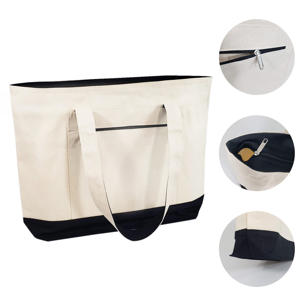 Canvas Tote Bags with Zipper, Heavy Canvas Zippered Tote Bag
